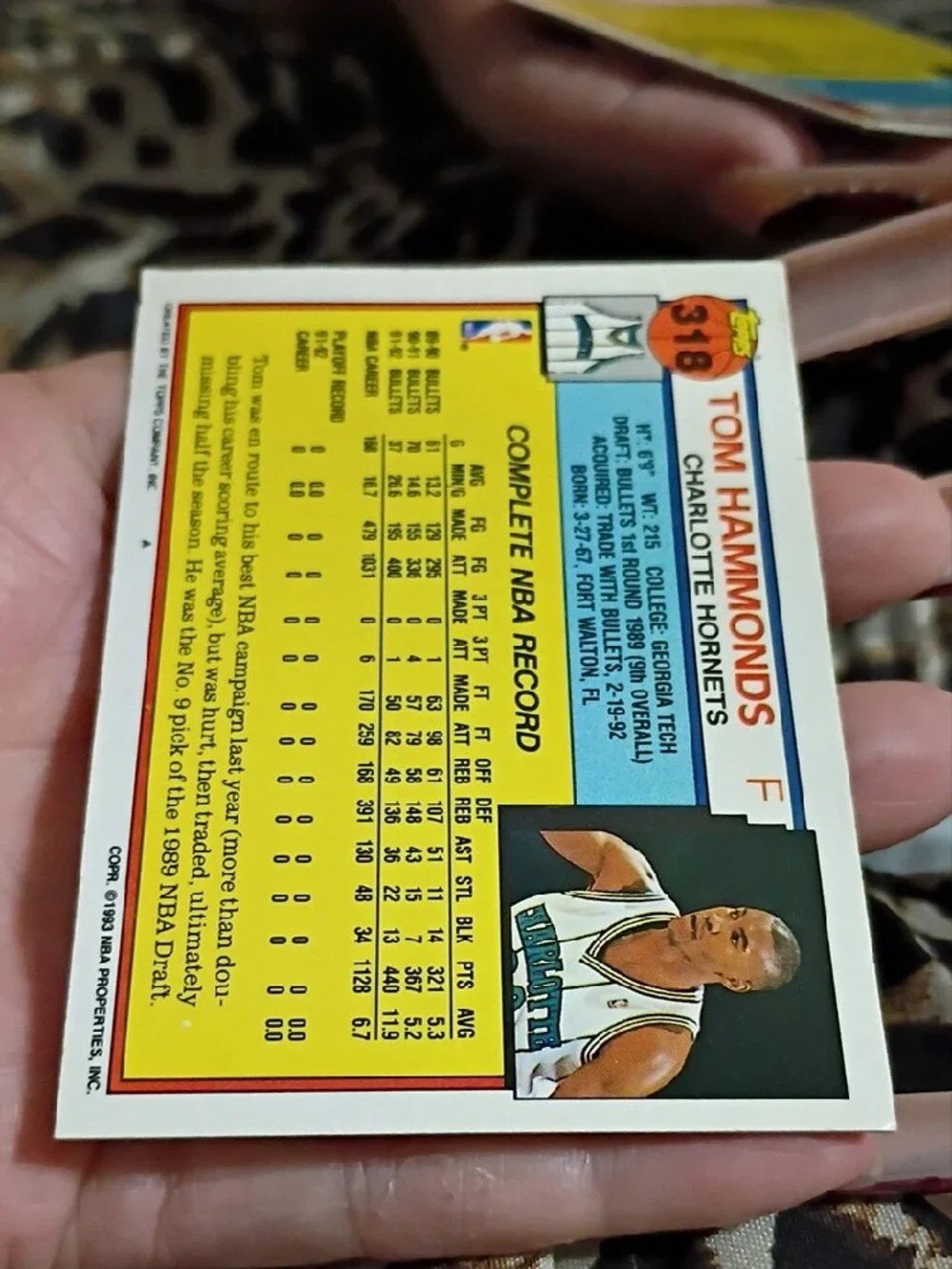 Topps Tom Hammonds Hornets Basketball Card - Teal, White